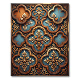 Ornate Copper and Blue Filigree Scroll Rug