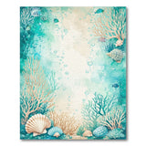 ODIKA Watercolor Ocean Life Washable Area Rug - Teal & Beige Under the Sea Low Pile Non-Slip Carpet