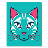Teal Cartoon Cat Face Area Rug