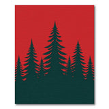 Bold Red Evergreen Forest Silhouette Area Rug