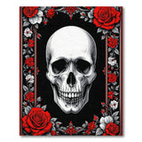 Skull and Crimson Roses Gothic Area Rug