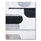 Abstract Curved Black White Geometric Area Rug