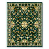 Emerald Green Persian Floral Area Rug with Gold Motifs