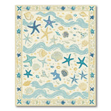 Teal Starfish Seashell Coastal Coastal Beach Area Rug