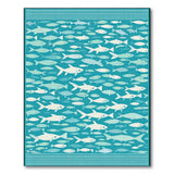 Teal Fish Swim Coastal Area Rug