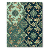 Teal Koi Fish Floral Persian Area Rug