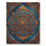 Teal Orange Mandala Distressed Vintage Area Rug