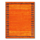 Vibrant Orange Stripe Rug with Brown Geometric Borders