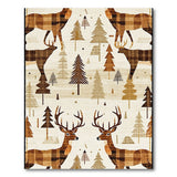 Plaid Buck Deer Pine Forest Area Rug