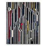 Bold Geometric Stripe Area Rug in Black with Red Yellow