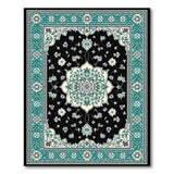 Teal Floral Persian Area Rug on Black