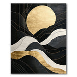 Washable Modern Black & Gold Abstract Wave Area Rug