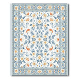 Vintage Daisy Floral Area Rug with Blue Border