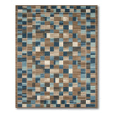 Blue Teal Brown Geometric Patchwork Area Rug