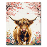 Shaggy Highland Cow Cherry Blossom Area Rug