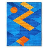 Blue Geometric Modern Area Rug with Orange Sun