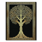 Washable Golden Celtic Tree of Life Area Rug - Black & Gold Low Pile, Non-Slip
