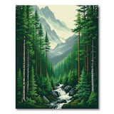 Pine Forest Waterfall Mountain Area Rug