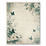 Teal Butterfly Floral Distressed Vintage Rug