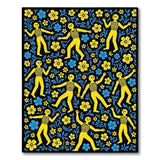 Playful Yellow Dancers in Blue Flowers Area Rug