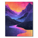 Vibrant Sunset Mountains Winding River Rug