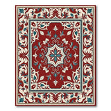 Red Persian Medallion Area Rug with Teal Floral Accents