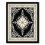 Ornate Black Ivory Floral Medallion Rug