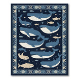 Navy Blue Whale Ocean Kids Area Rug