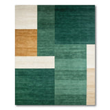 ODIKA Modern Abstract Geometric Washable Area Rug - Emerald Green and Ochre