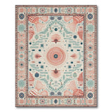 Washable Coastal Seashell Medallion Area Rug, Coral & Teal Low Pile