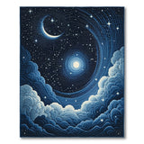 Starry Spiral Crescent Moon Blue Area Rug