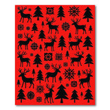 Red Reindeer Snowflakes Silhouette Area Rug