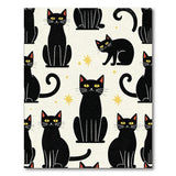 Whimsical Black Cats Stars Pattern Area Rug