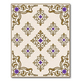 Ornate Gold Frame Purple Flower Cream Area Rug