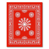 Red Red Snowflake Area Rug with Ornate White Border