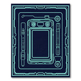 Futuristic Teal Cyber Device Outline Area Rug