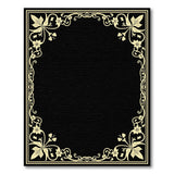 Ornate Gold Floral Frame Black Area Rug