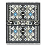 Geometric Tribal Black White Area Rug with Blue Accents