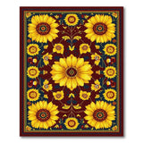 ODIKA Washable Sunflower Vintage Area Rug - Burgundy Floral Low Pile Non-Slip Rug