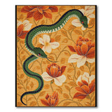 Green Snakes Orange Peonies Floral Area Rug
