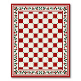 Red Checkered Area Rug with Rose Vine Border