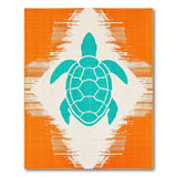 Teal Sea Turtle on Orange Coastal Area Rug