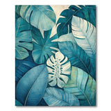 ODIKA Washable Teal Tropical Monstera Leaf Area Rug - Low Pile Non-Slip Carpet