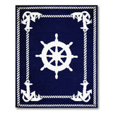 Navy Nautical Ship's Wheel Anchor Area Rug