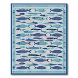 Stylized Blue Fish Coastal Area Rug
