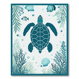 Coastal Beach Sea Turtle Teal Coastal Area Rug