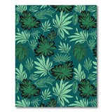 Lush Green Leaves on Teal Area Rug