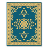ODIKA Victorian Medallion Teal & Gold Washable Low Pile Area Rug