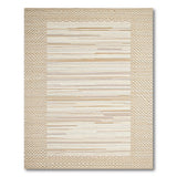 Beige Striped Woven Area Rug with Textured Border