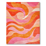 ODIKA Pink & Orange Abstract Wavy Washable Area Rug - Low Pile Non-Slip